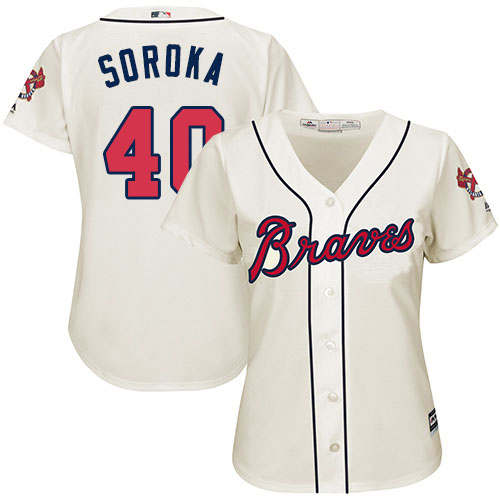 Braves #40 Mike Soroka Cream Alternate Women's Stitched MLB Jersey